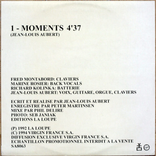 Jean-Louis Aubert • Moments • Disque promotionnel • Virgin SA8063 • Maxi single • 12" • 45 rpm • Monoface