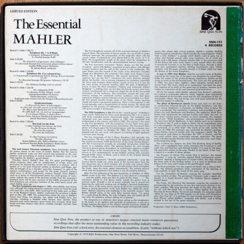 Mahler • Symphonies n° 1 & 5 • Kindertotenlieder • Das Lied von der Erde • Sine Qua Non SQN-141 • London Philharmonic Orchestra • Adrian Boult • Gewandhausorchester Leipzig • Václav Neumann