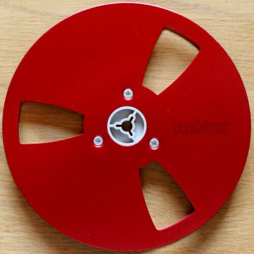 Revox • Bobine métallique aluminium vide – rouge • Empty aluminium metal tape reel – red • Leere Aluminium-Metallspule – rot • Ø 18 cm • Occasion • Used • Gebraucht