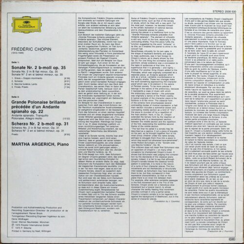 Chopin • Sonate pour piano n° 2 • Andante Spianato et Grande Polonaise Brillante • Scherzo n° 2 • DGG 2530 530 • Martha Argerich