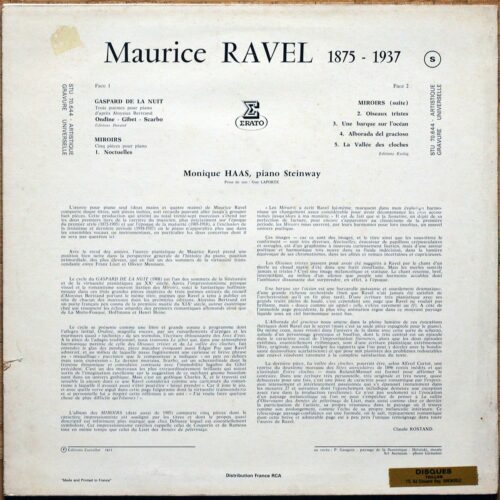 Ravel • Miroirs (5 pièces pour piano) – Gaspard de la nuit • Erato STU 70644 • Monique Haas