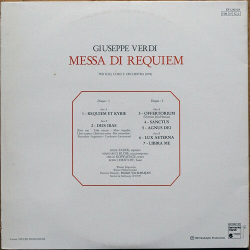 Verdi • Requiem • Salzburg festival 1949 • Rodolphe RP 12403-4 • Boris Christoff • Margarete Klose • Hilde Zadek • Helge Roswaenge • Wiener Philharmoniker • Herbert von Karajan