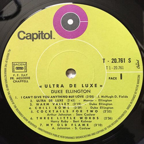 Duke Ellington and his orchestra • Ultra de luxe • Capitol T 20761 • Butch Ballard • Wendell Marshall • Cat Anderson • Ray Nance • Juan Tizol • Paul Gonsalves