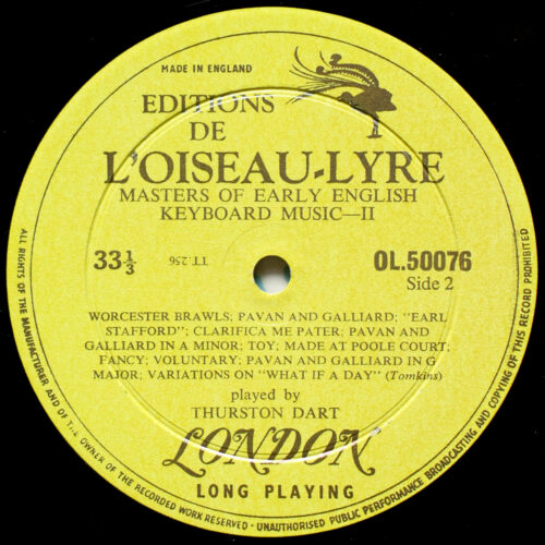 Les maîtres de la musique anglaise ancienne pour clavier • Masters of early english keyboard music • Vol. 2 • William Byrd • Thomas Tomkins • L'Oiseau-Lyre OL 50076 • Thurston Dart