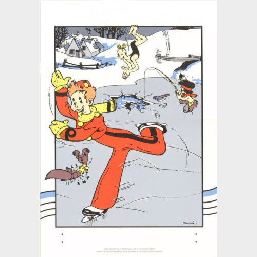 André Franquin • Spirou et Fantasio • Spirou patineur • Sérigraphie • Éditions Archives Internationales • Archives secrètes • Neuve • 1990