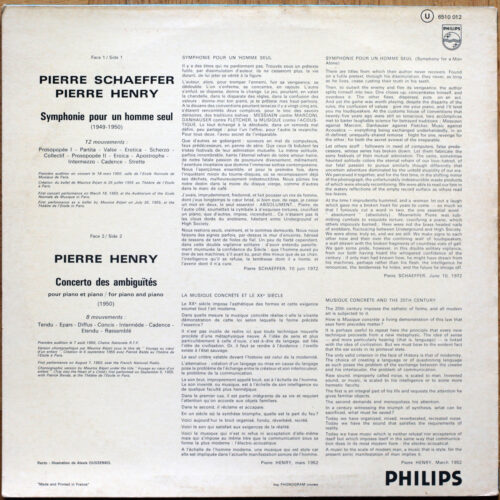 Pierre Schaeffer – Symphonie pour un homme seul • Pierre Henry – Concerto des ambiguïtés • Philips 6510 012