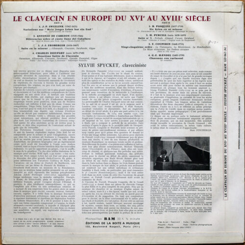 Le clavecin en Europe du 16 au 17e siècle • Sweelinck • De Cabezon • Froberger • Dieupart • Pasquini • Purcell • Couperin • Händel • BAM LD 062 • Sylvie Spycket