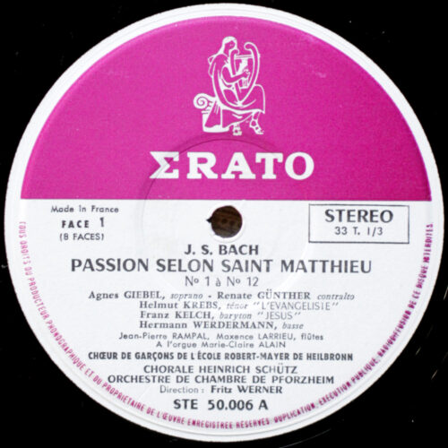 Bach • Passion selon Saint Matthieu • Matthäus-Passion • BWV 244 • Erato STE 50006/7/8/9 • Heinrich-Schütz-Chor Heilbronn • Das Südwestdeutsche Kammerorchester Pforzheim • Fritz Werner