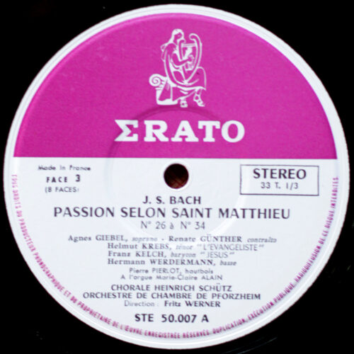 Bach • Passion selon Saint Matthieu • Matthäus-Passion • BWV 244 • Erato STE 50006/7/8/9 • Heinrich-Schütz-Chor Heilbronn • Das Südwestdeutsche Kammerorchester Pforzheim • Fritz Werner