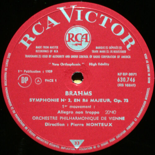 Brahms • Symphonie n° 2 • RCA 630.746 A • Wiener Philharmoniker • Pierre Monteux