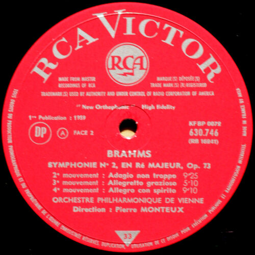 Brahms • Symphonie n° 2 • RCA 630.746 A • Wiener Philharmoniker • Pierre Monteux