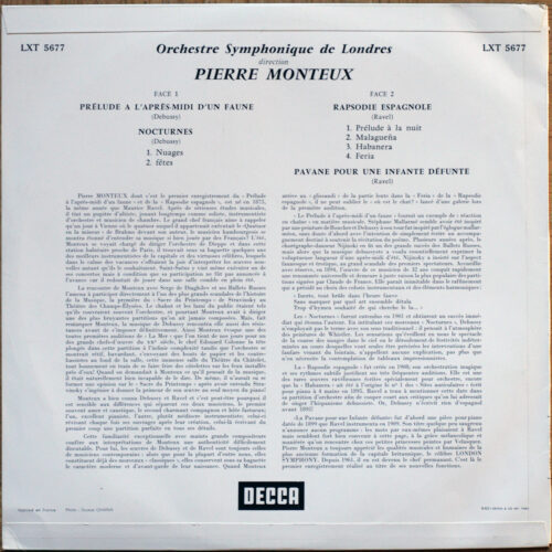 Debussy – Prélude à l'après midi d'un faune – Nocturnes • Ravel – Pavane pour une infante défunte – Rapsodie espagnole • Decca LXT 5677 • London Symphony Orchestra • Pierre Monteux