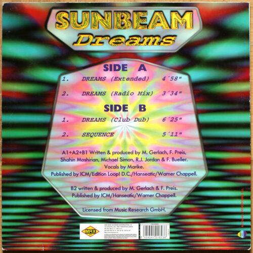 Sunbeam • Dreams (Extended & Radio Mix & Club Dub) • Max Music NM1623MX • Maxi single • 12" • 33 rpm