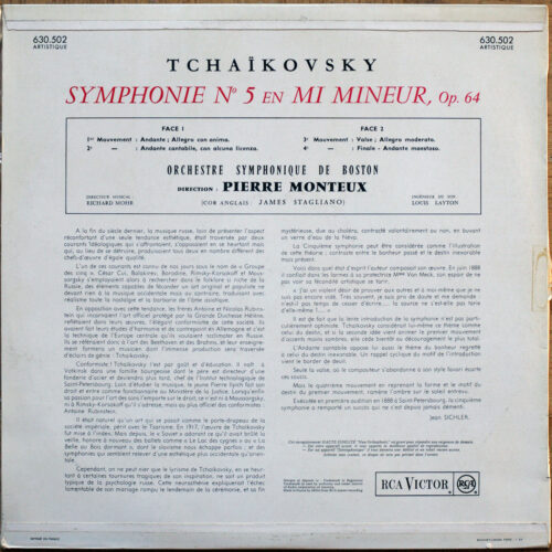 Tchaikovsky • Tschaikowsky • Symphonie n° 5 • RCA 630.502 A • Boston Symphony Orchestra • Pierre Monteux