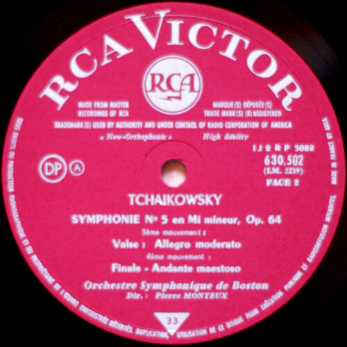 Tchaikovsky • Tschaikowsky • Symphonie n° 5 • RCA 630.502 A • Boston Symphony Orchestra • Pierre Monteux