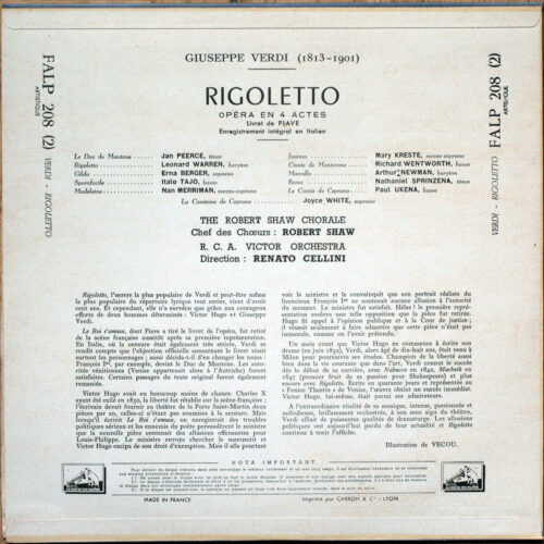 Verdi • Rigoletto • La voix de son maître FALP 207/209 • Leonard Warren • Erna Berger • Jan Peerce • Nan Merriman • RCA Victor Orchestra • Renato Cellini