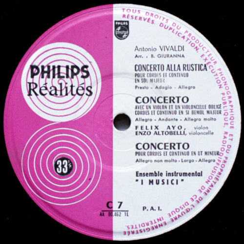 Vivaldi • 5 Concerti grossi • Philips Réalités C. 7 • Felix Ayo • Maria Teresa Garatti • Carmen Franco • Roberto Michelucci • Enzo Altobelli • I Musici