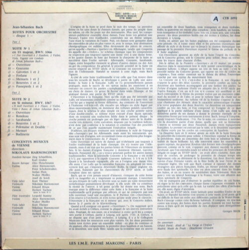 Bach • Suites pour orchestre n° 1 & 2 • Telefunken CTB 2092 • Alice Harnoncourt • Herbert Tachezi • Eduard Hruza • Concentus Musicus Wien • Nikolaus Harnoncourt