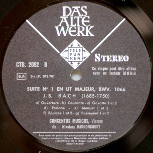 Bach • Suites pour orchestre n° 1 & 2 • Telefunken CTB 2092 • Alice Harnoncourt • Herbert Tachezi • Eduard Hruza • Concentus Musicus Wien • Nikolaus Harnoncourt