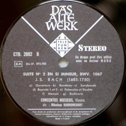 Bach • Suites pour orchestre n° 1 & 2 • Telefunken CTB 2092 • Alice Harnoncourt • Herbert Tachezi • Eduard Hruza • Concentus Musicus Wien • Nikolaus Harnoncourt