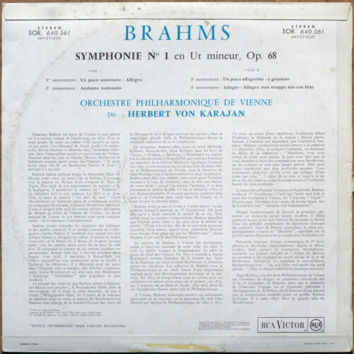 Brahms • Symphonie n° 1 • RCA Victor SOR 640.561 A • Wiener Philharmoniker • Herbert Von Karajan