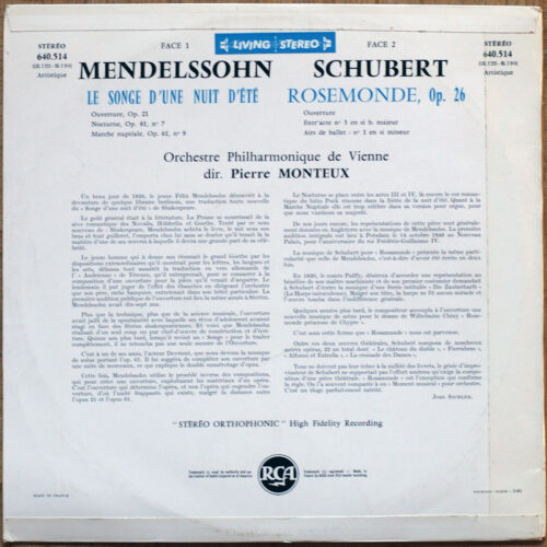 Mendelssohn – Le songe d'une nuit d'été (Ein Sommernachtstraum) • Schubert – Rosemonde (Rosamunde) • RCA 650.514 • Wiener Philharmoniker • Pierre Monteux