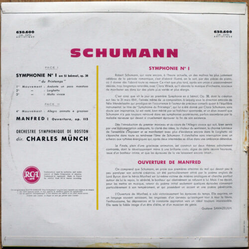 Schumann • Symphonie n° 1 • Ouverture Manfred • RCA 630.600 • Boston Symphony Orchestra • Charles Munch