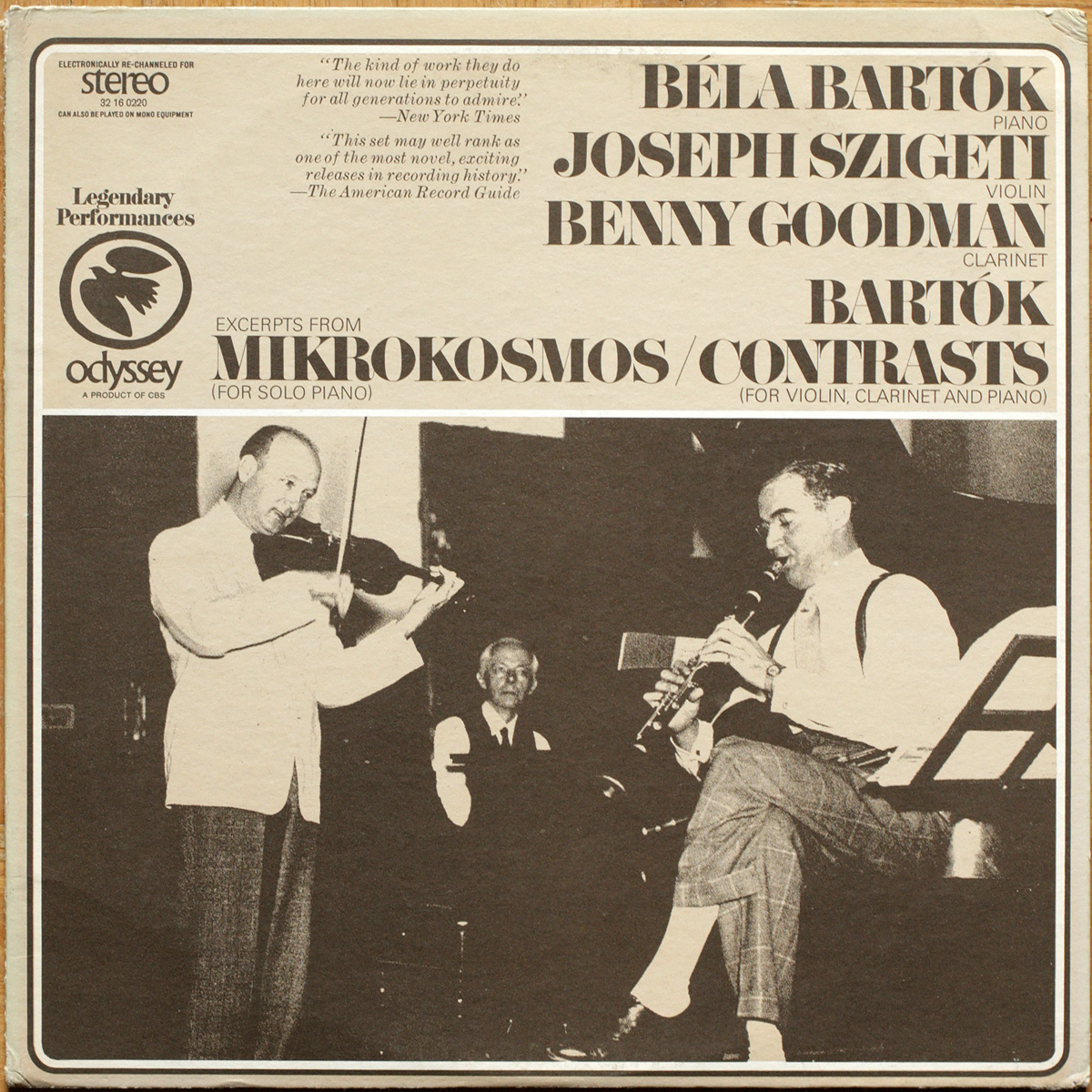 Bartók • Mikrokosmos (extraits) • Contrastes pour violon & clarinette & piano • Odissey 32 16 0220 • Béla Bartók • Benny Goodman • Joseph Szigeti