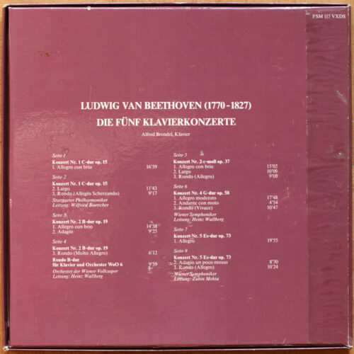 Beethoven • Les 5 concertos pour piano • The 5 piano concertos • Die 5 Klavierkonzerte • FSM Vox ‎FSM 117 VXDS • Alfred Brendel • Heinz Wallberg • Zubin Mehta