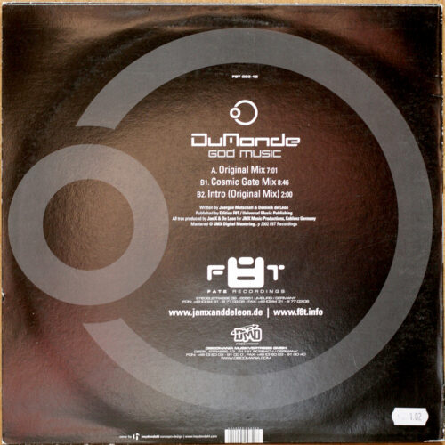 DuMonde • God Music (Original Mix & Cosmic Gate Mix) • Fate Recordings F8T 003-12 • Maxi single • 12" • 33 rpm