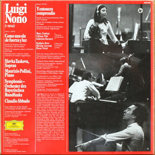 Nono • Como una ola de fuerza y luz • Y entonces comprendió • DGG 2530 436 • Symphonie-Orchester Des Bayerischen Rundfunks • Claudio Abbado