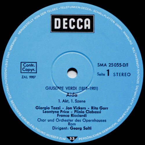 Verdi • Aida • Decca SMA 25055-D/1-3 • Leontyne Price • Rita Gorr • Jon Vickers • Robert Merrill • Orchestra Del Teatro Dell'Opera Di Roma • Georg Solti