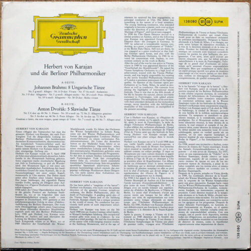 Brahms – 8 danses hongroises (8 Ungarische Tänze) • Dvořák – 5 danses slaves (5 Slawische Tänze) • DGG 130 080 SLPM Red Stereo • Berliner Philharmoniler • Herbert Von Karajan