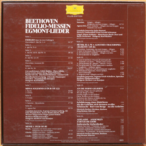 Beethoven • Fidelio • Missa Solemnis • Lieder • Egmont • DGG 38 986 4 • Karl Böhm • Herbert Von Karajan • Karl Richter • Dietrich Fischer-Dieskau • Jörg Demus