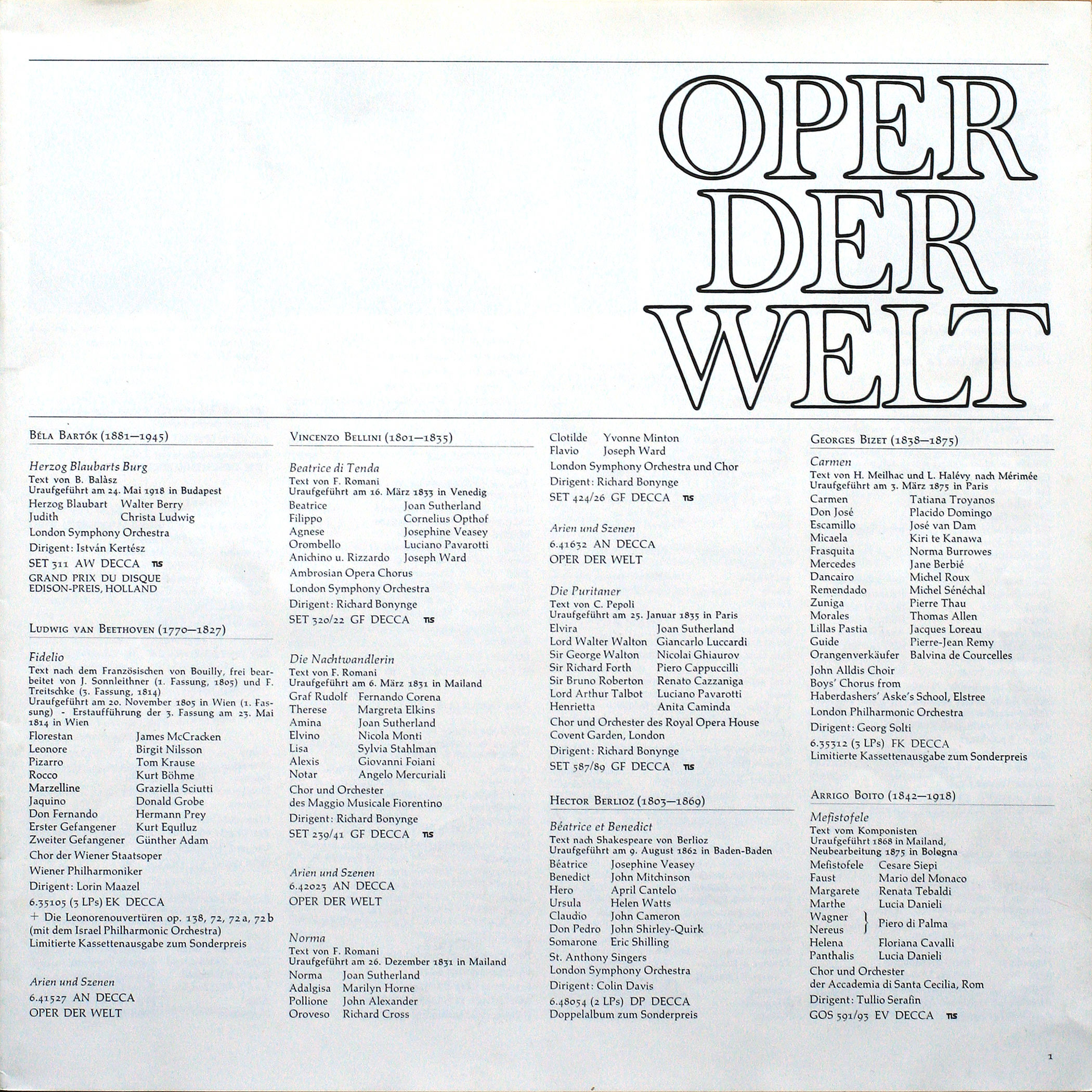 Catalogue 1976 des opéras Decca page 1