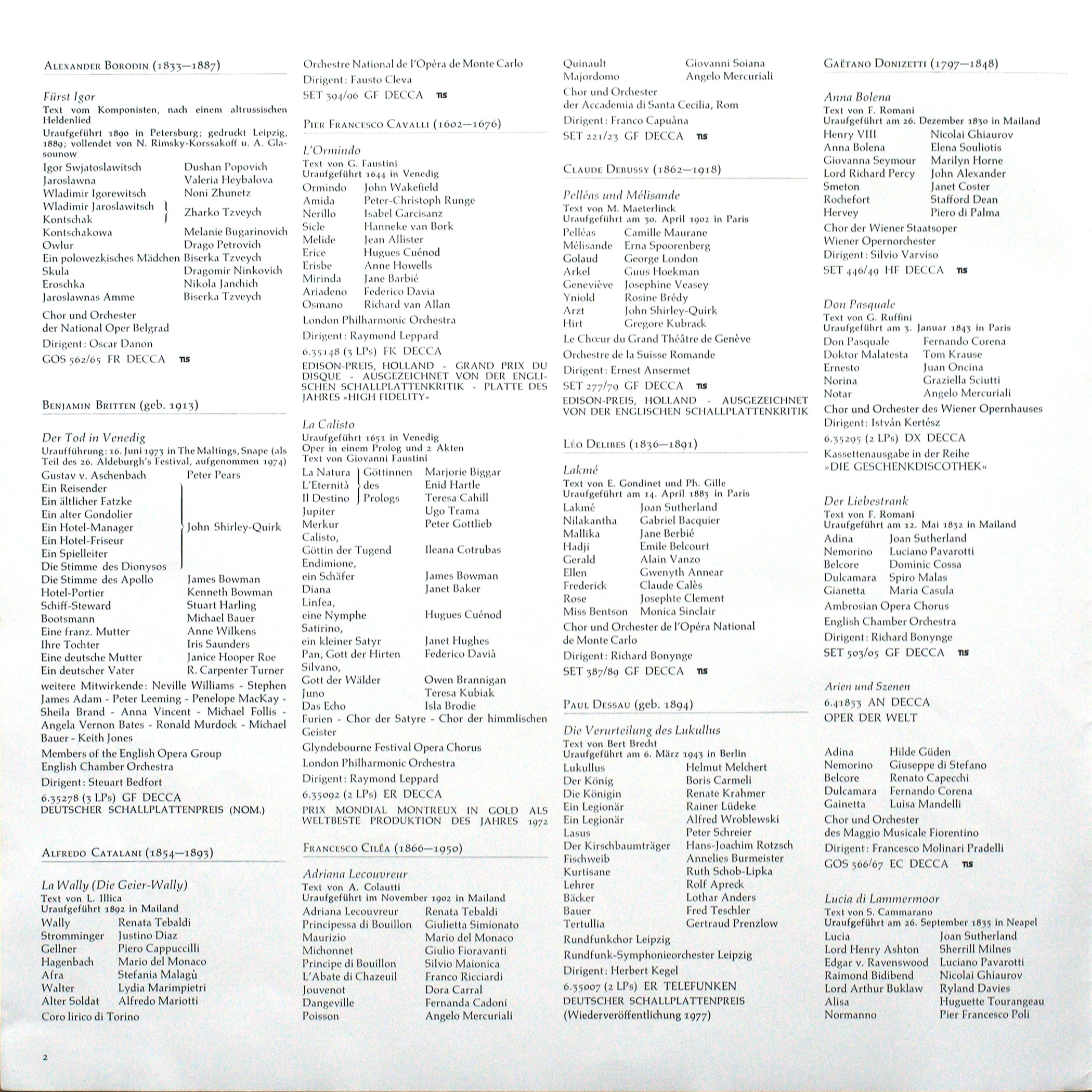 Catalogue 1976 des opéras Decca page 2