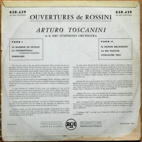 Rossini • Ouvertures • Overtures • La pie voleuse • Guillaume Tell • Le barbier de Séville • Semiramis • RCA 630.439 • NBC Symphony Orchestra • Arturo Toscanini