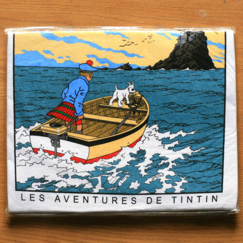 Hergé • Tintin • L'île noire • T-shirt • Blanc • Col rond • Taille M • Neuf • Sous emballage scellé