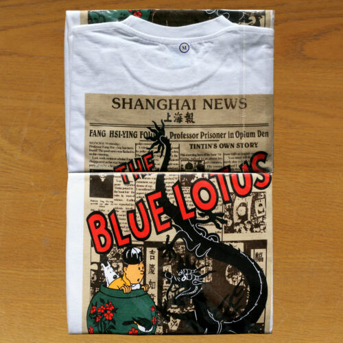 Hergé • Tintin • Le Lotus Bleu • Shanghai News • T-shirt • Blanc • Col rond • Taille M • Neuf • Sous emballage scellé