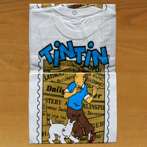 Hergé • Tintin • Tintin reporter & Milou • T-shirt • Blanc • Col rond • Taille M • Neuf • Sous emballage scellé