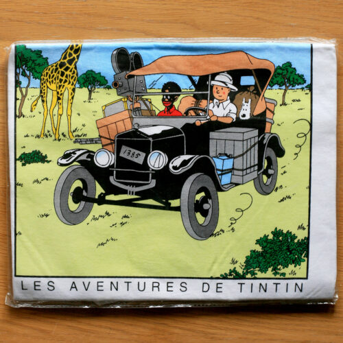 Hergé • Tintin • Tintin au Congo • T-shirt • Blanc • Col rond • Taille M • Neuf • Sous emballage scellé