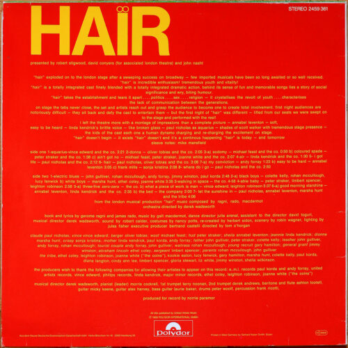 Various • Hair The Musical • Stage Recording • Polydor 2459 361 • "Hair" Original London Cast • Linda Kendrick • Vince Edward • Oliver Tobias • Michael Feast • Peter Straker