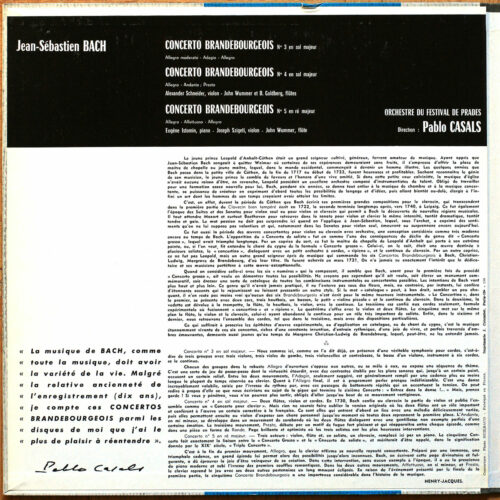 Bach • Concertos Brandebourgeois n° 3 & 4 & 5 • Hommage à Pablo Casals – Vol. 15 • Philips L 01.330 L • Orchestre du festival de Prades • Pablo Casals