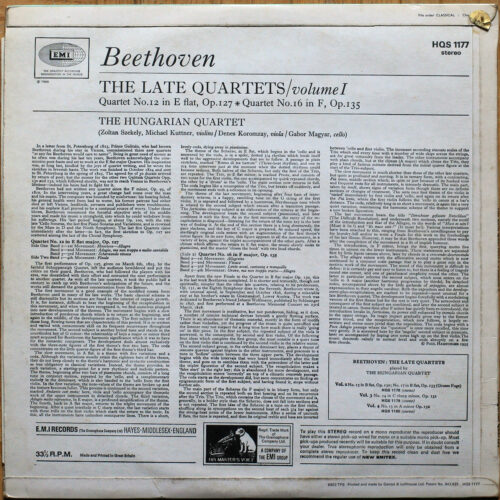 Beethoven • The late quartets • Vol 1 • String quartets No. 12 – Op. 127 & 16 – Op. 135 • Streichquartett Nr. 12 & Nr. 16 • Quatuor à cordes n° 12 & 16 • EMI HQS 1177 • Hungarian Quartet
