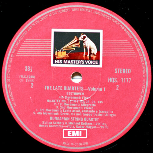 Beethoven • The late quartets • Vol 1 • String quartets No. 12 – Op. 127 & 16 – Op. 135 • Streichquartett Nr. 12 & Nr. 16 • Quatuor à cordes n° 12 & 16 • EMI HQS 1177 • Hungarian Quartet