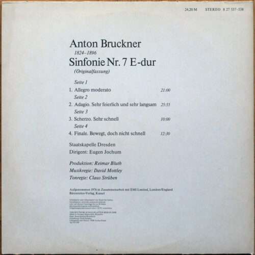 Bruckner • Symphonie n° 7 en mi majeur • Symphonie Nr. 7 E-dur – Originalfassung • Eterna 8 27 537-538 • Staatskapelle Dresden • Eugen Jochum