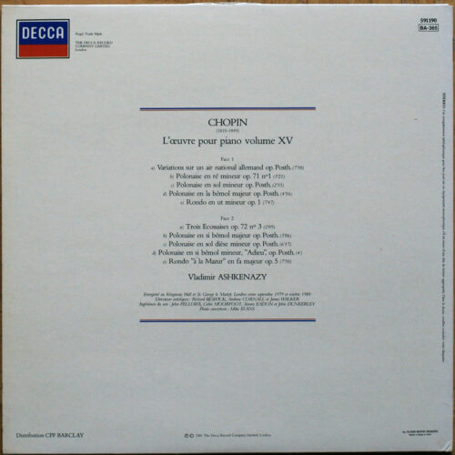 Chopin • Ashkenazy joue Chopin • L'œuvre pour piano • Piano Works • Vol. 15 • Decca 591190 • Vladimir Ashkenazy