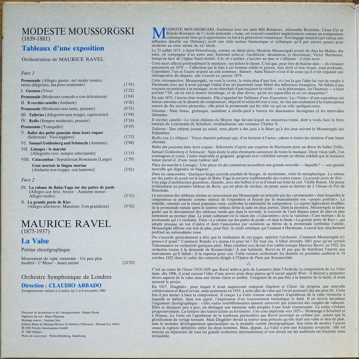 Ravel – La valse • Moussorgsky – Tableaux d'une exposition (Pictures at an exhibition) • DGG 2532 057 Digital • London Symphony Orchestra • Claudio Abbado