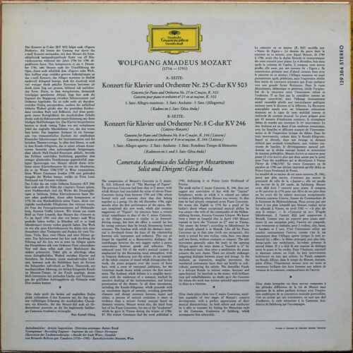 Mozart • Concertos pour piano n° 25 – KV 503 & n° 8 – KV 246 • DGG 138 384 SLPM • Camerata Academica des Salzburger Mozarteums • Geza Anda