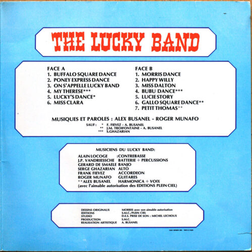 The Lucky Band • Vogue LDA 20333 • Pochette réalisée par Morris (Lucky Luke) • Buffalo square dance • Miss Clara • Morris dance • Happy Willy • Miss Dalton